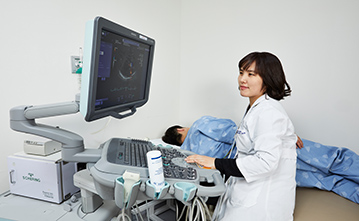 경흉부 심장 초음파를 분석중인 사진